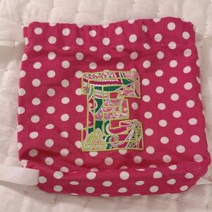 Pink Polka Dot Drawstring Bag with Monogram